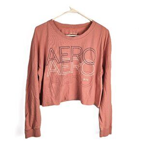 Aeropostale Tomboy Tee Womens Junior Large Long Sleeve Salmon Cropped AERO NYC
